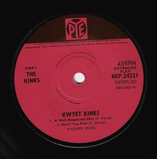 The Kinks Kwyet Kinks Ep Vinyl Record 7 Inch Pye 1965